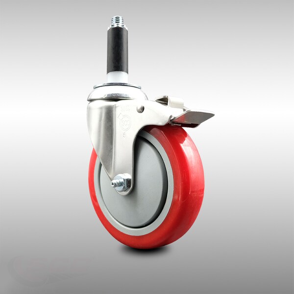 Service Caster 5 Inch 316SS Red Poly Swivel 3/4 Inch Expanding Stem Caster Lock Brake SCC SCC-SS316TTLEX20S514-PPUB-RED-34 - main
